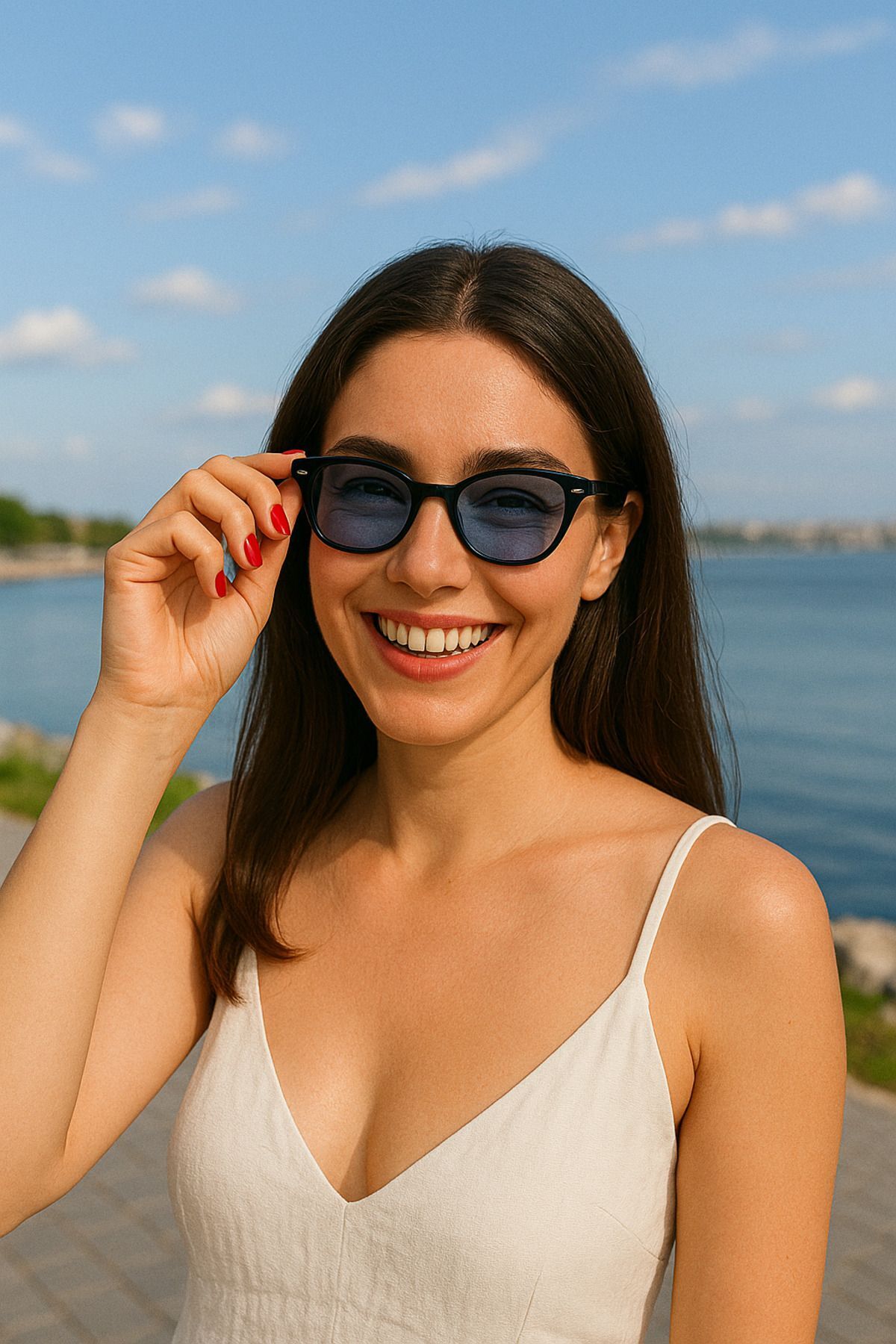 Mavi Lensli Klasik Siyah Çerçeveli Güneş Gözlüğü UV Korumalı