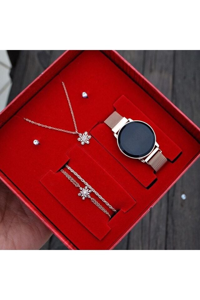 Kadın Kol Saati Kolye Bileklik Ve Küpe Set