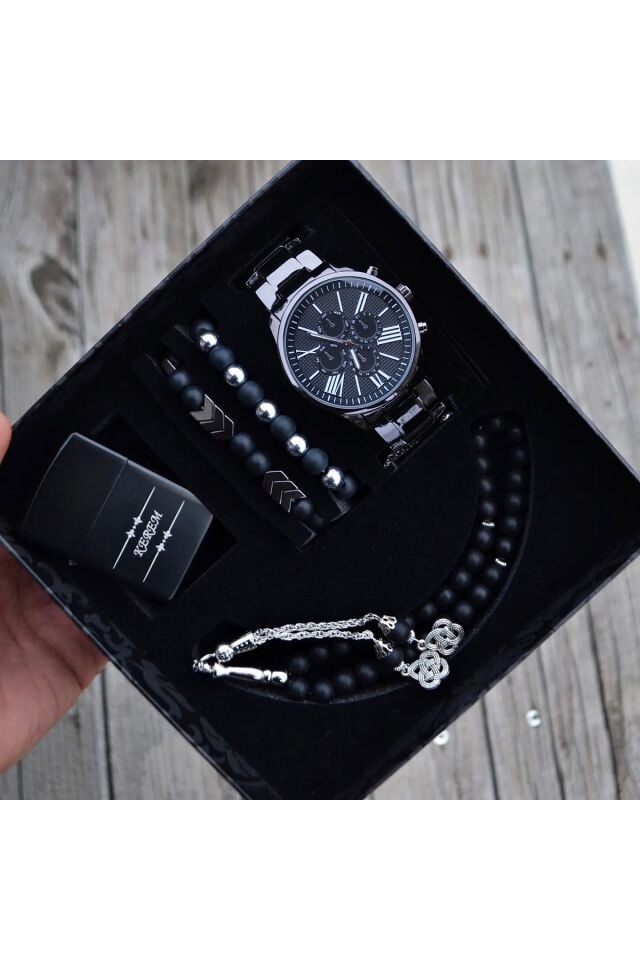 Su Geçirmez Erkek Kol Saati Çakmak Tesbih Ve Bileklik Seti